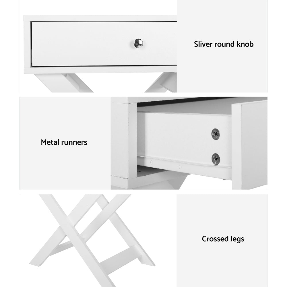 Artiss Qara White Bedside Table with Drawers