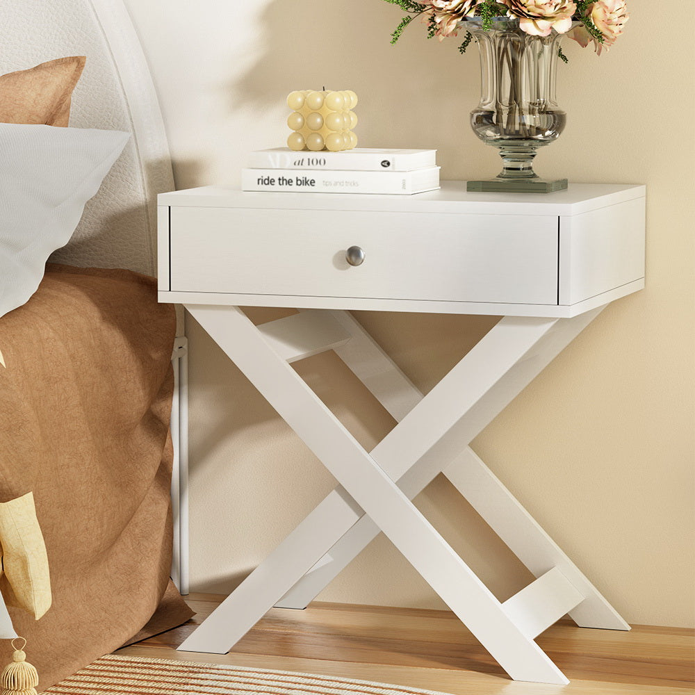 Artiss Qara White Bedside Table with Drawers