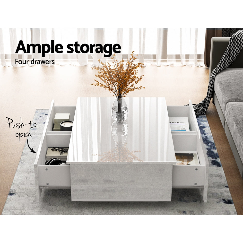 Artiss Trevi White Coffee Table with Four Drawers
