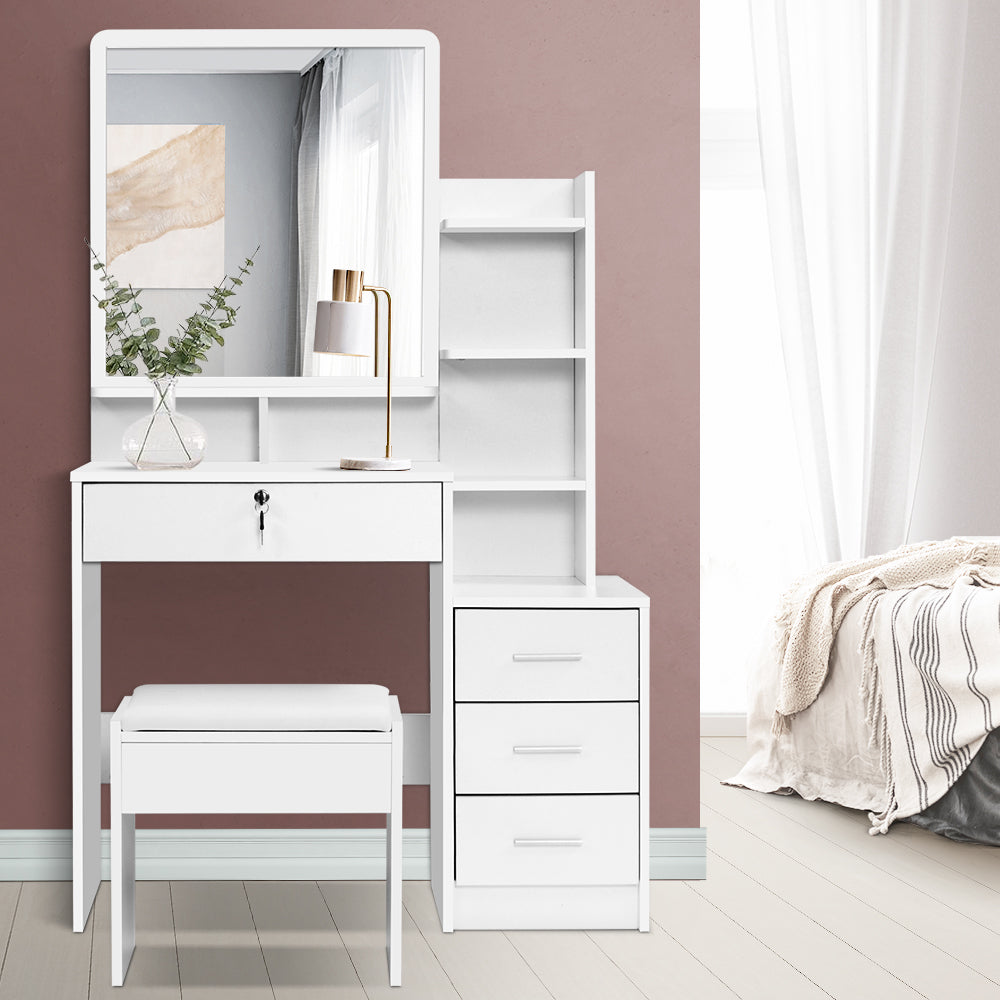 Artiss White Dressing Table and Stool with Four Drawers
