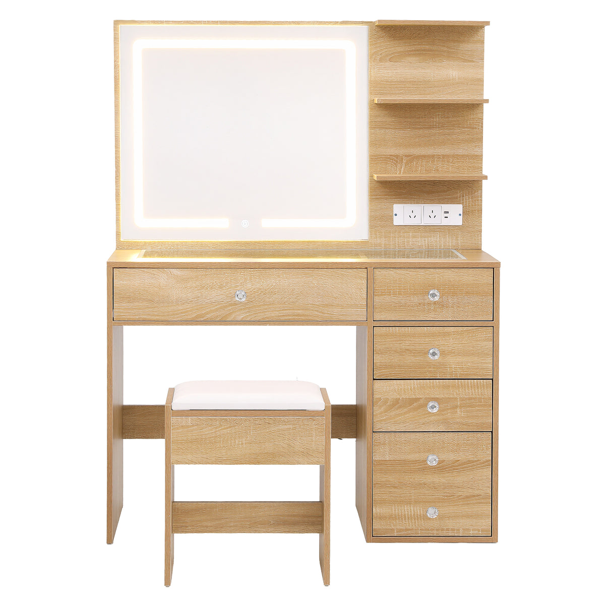 Artiss Wood Finish LED Dressing Table and Stool Set
