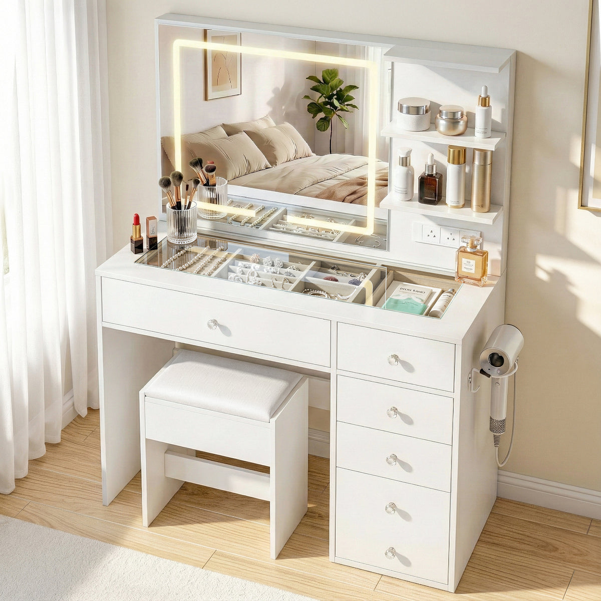 Artiss White LED Dressing Table and Stool Set