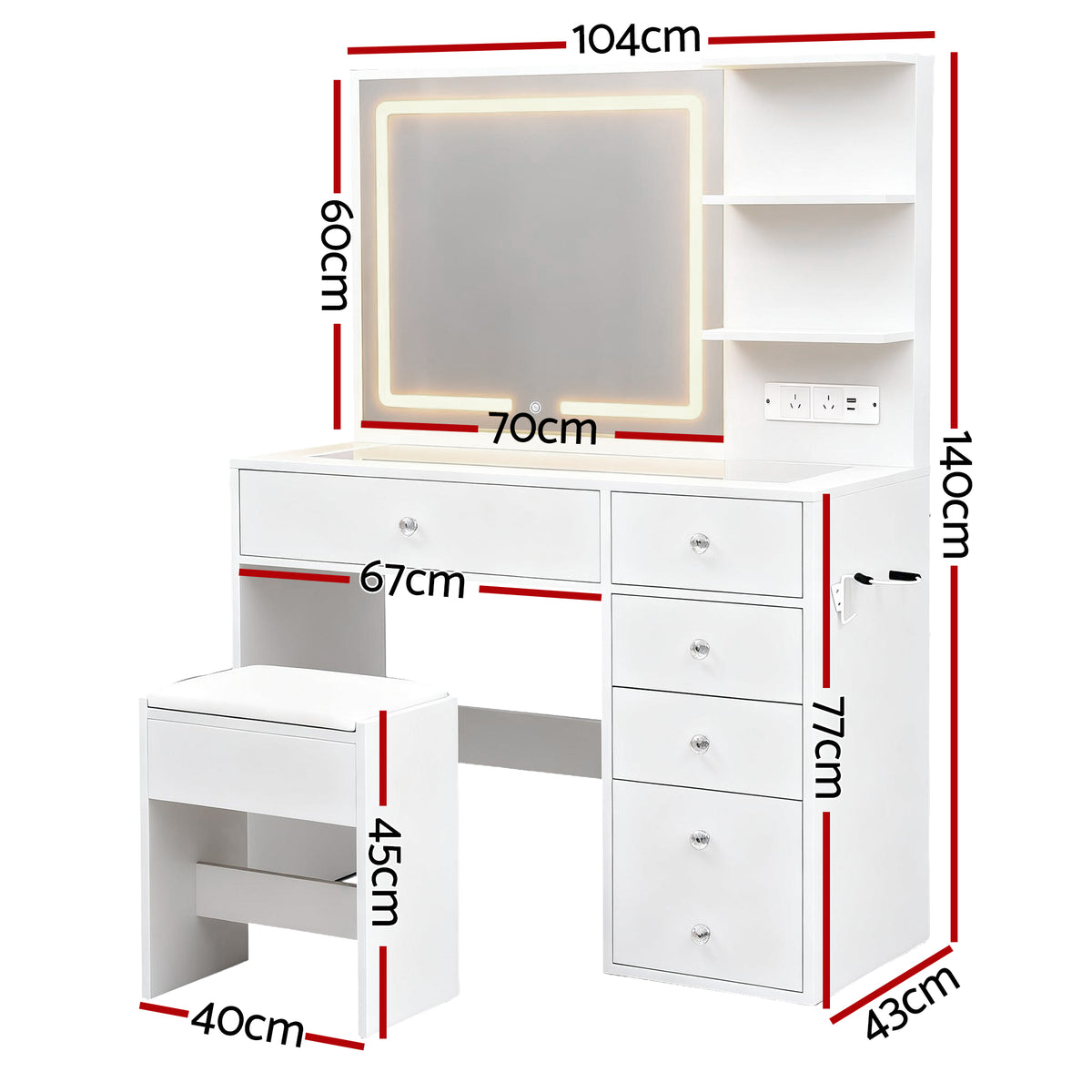 Artiss White LED Dressing Table and Stool Set