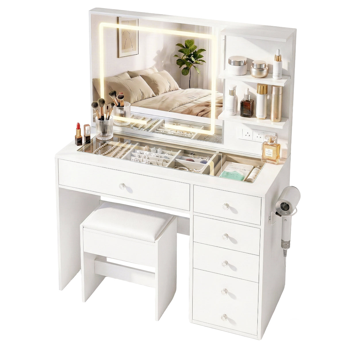 Artiss White LED Dressing Table and Stool Set