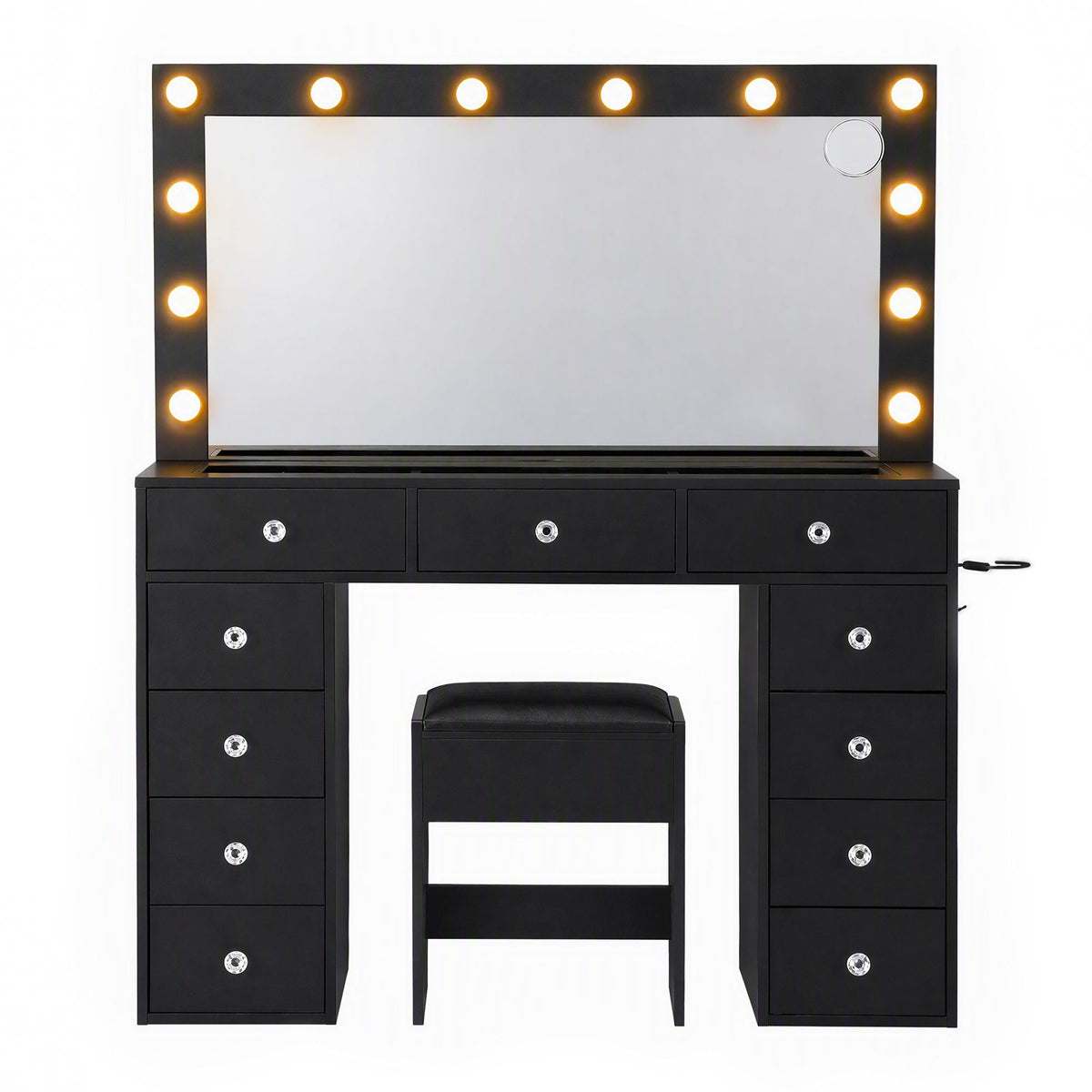 Artiss Black LED Dressing Table Set with Charging Station