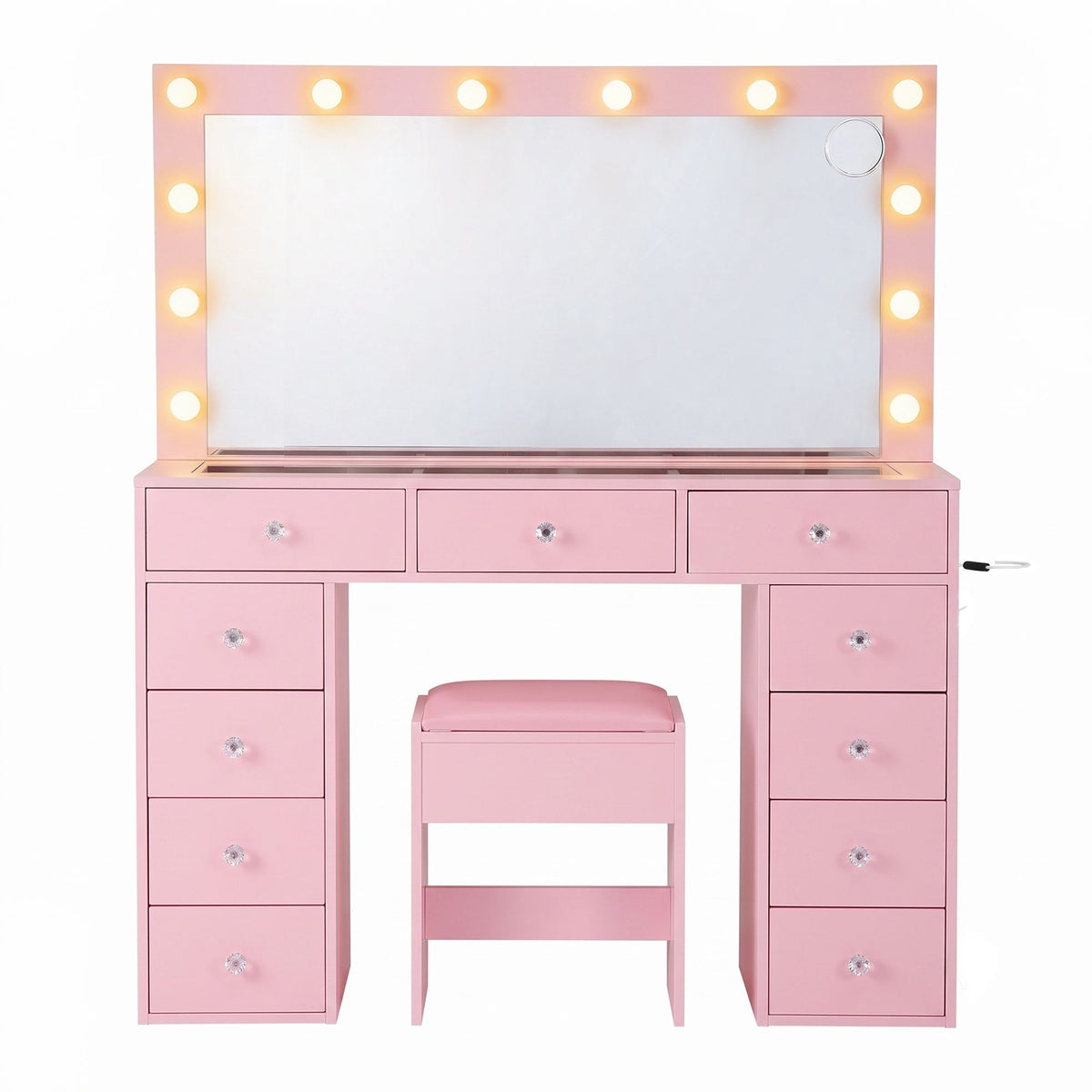 Artiss Pink LED Dressing Table Set with Charging Station