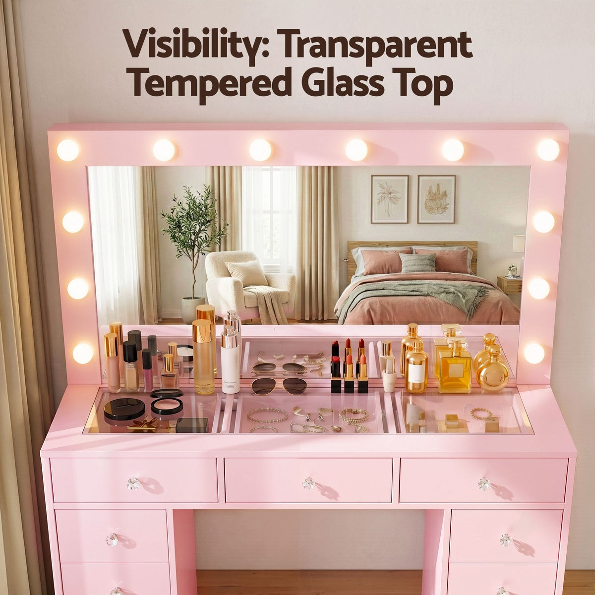 Artiss Pink LED Dressing Table Set with Charging Station