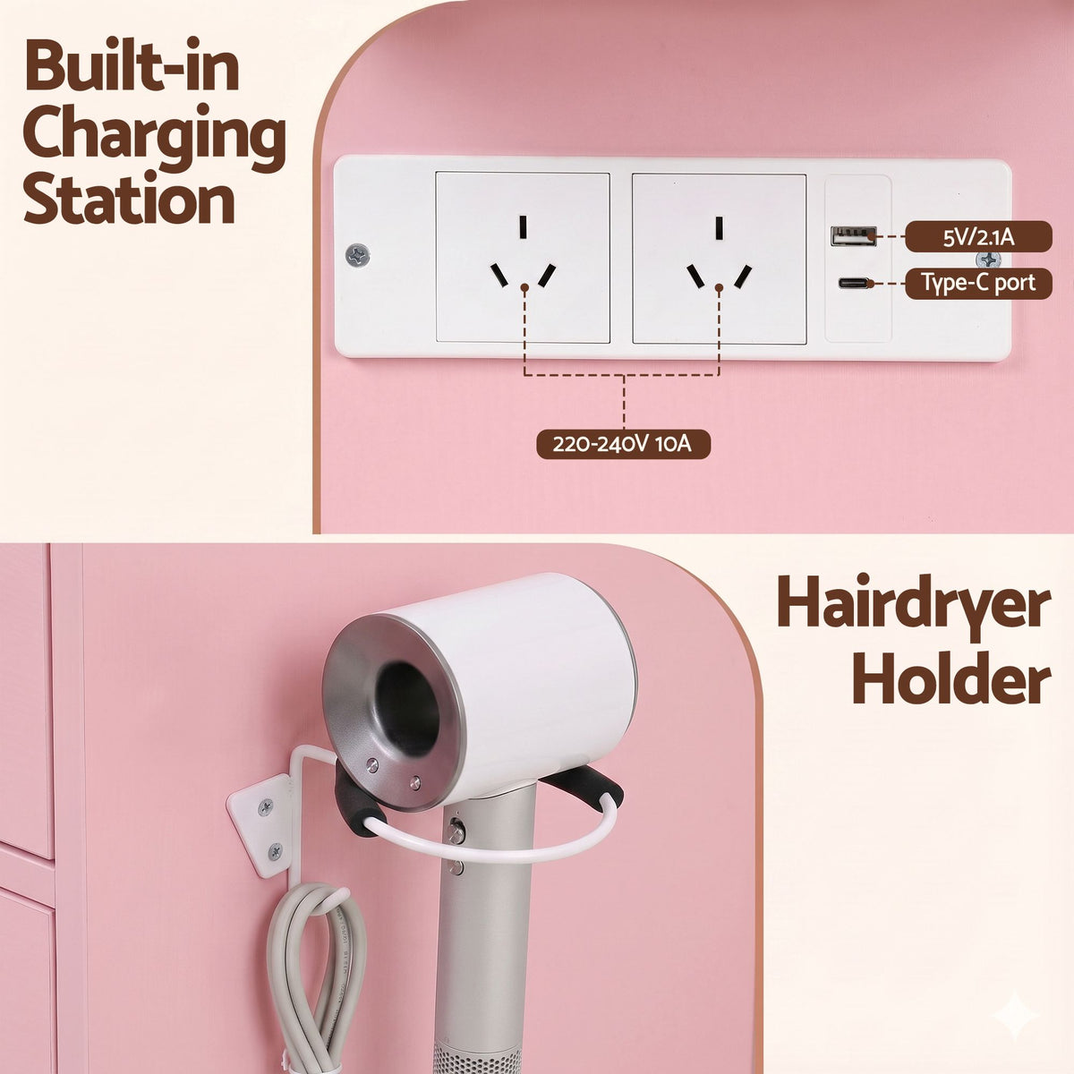 Artiss Pink LED Dressing Table Set with Charging Station