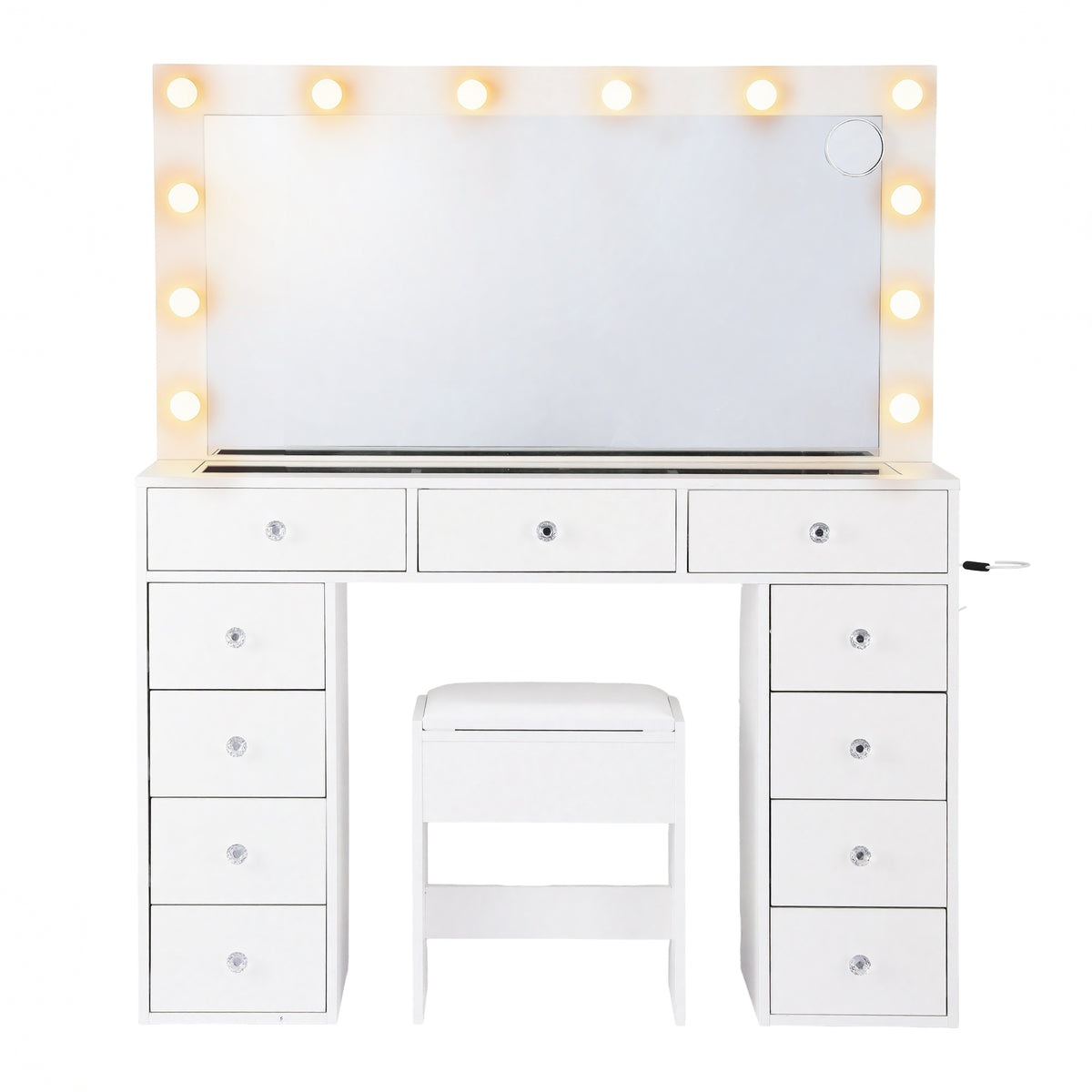 Artiss White Dressing Table with Stool and LED Bulbs