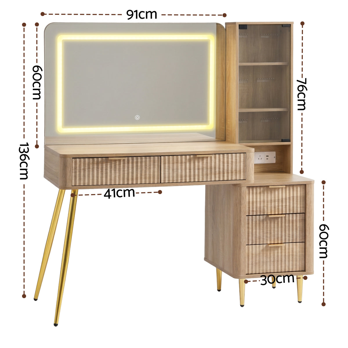 Artiss Wood Finish LED Dressing Table with Charging Station