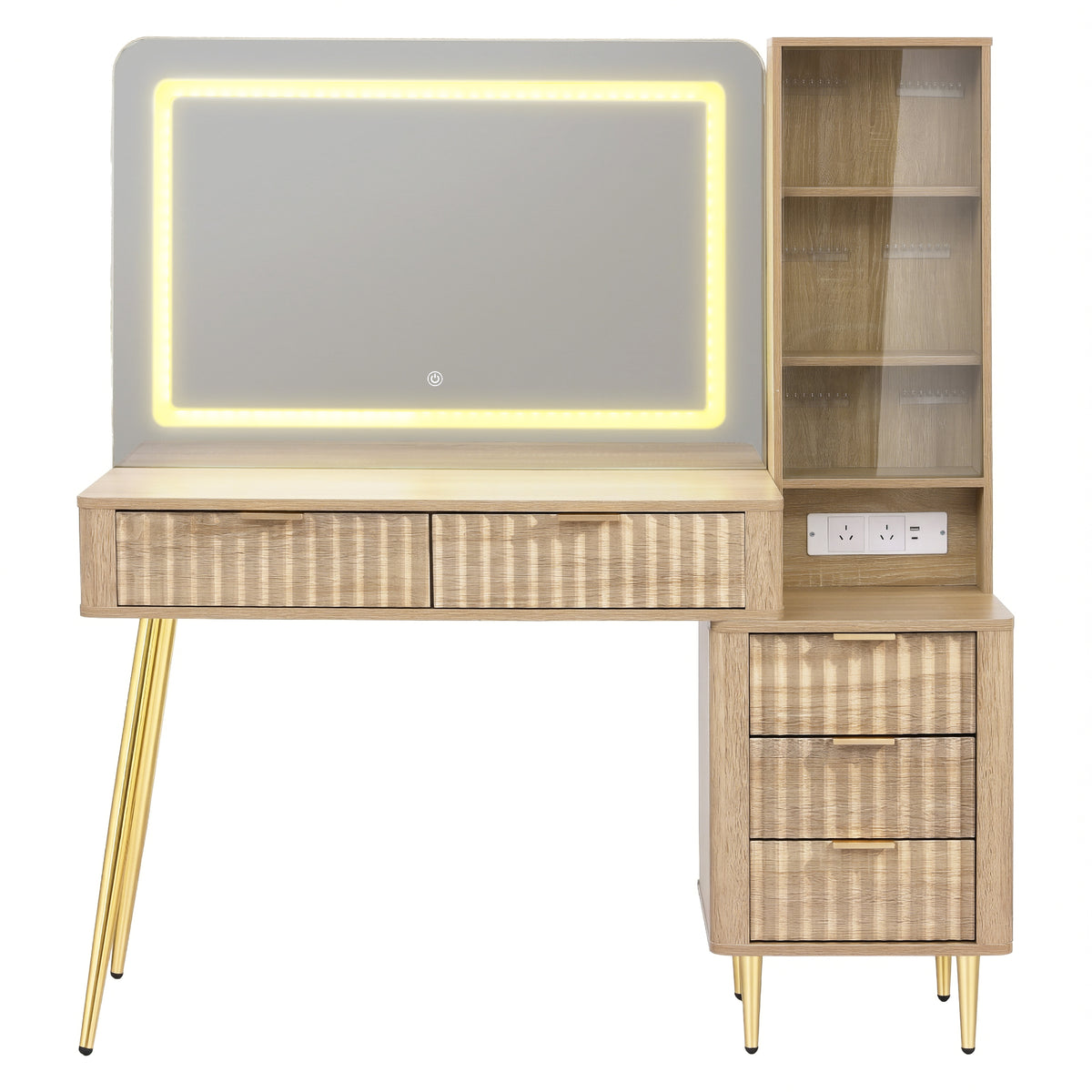 Artiss Wood Finish LED Dressing Table with Charging Station