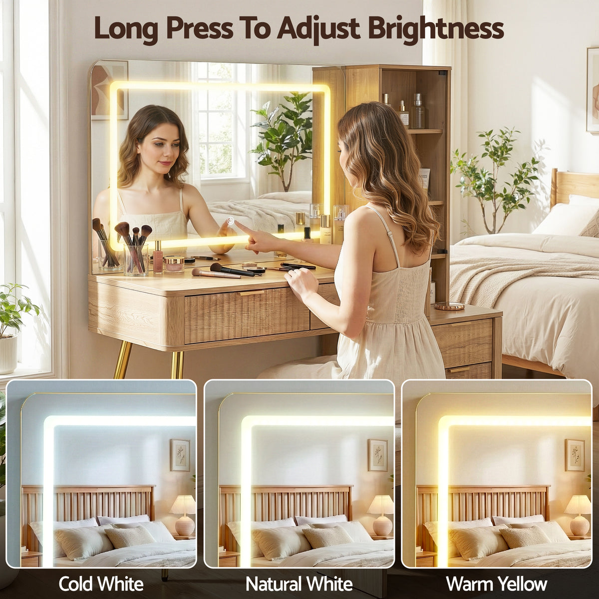 Artiss Wood Finish LED Dressing Table with Charging Station