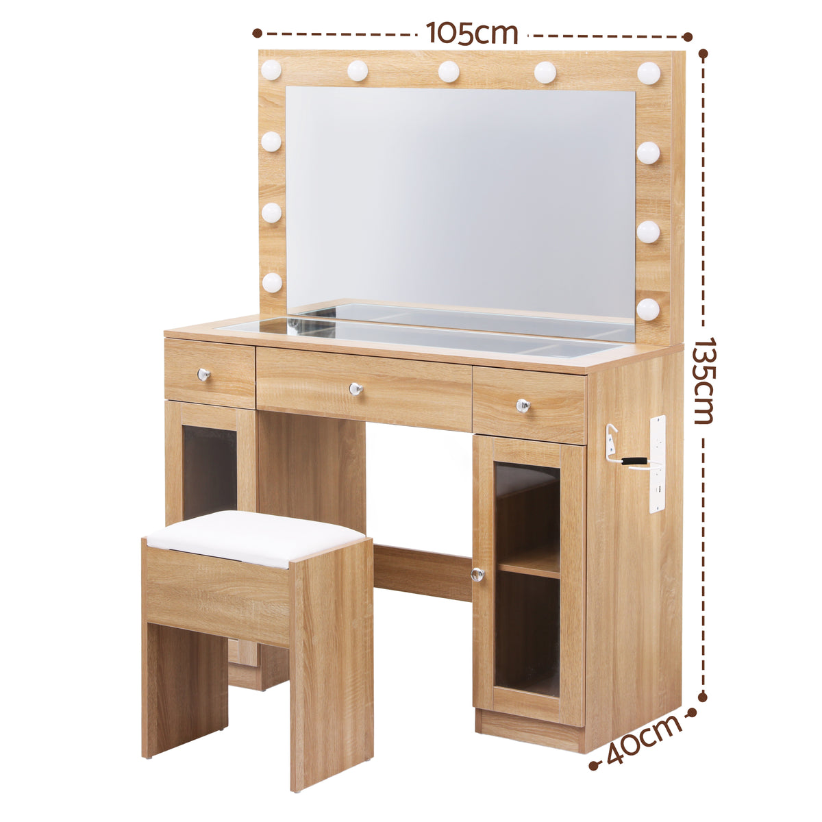 Artiss Wood Finish Dressing Table Set with LED and RGB Lighting