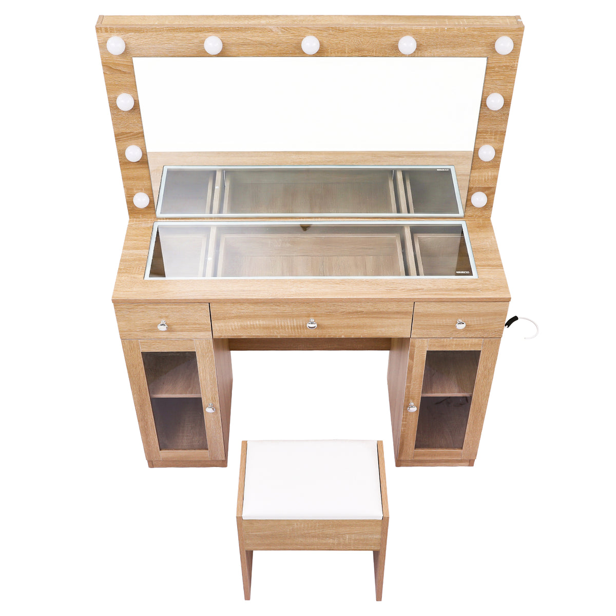 Artiss Wood Finish Dressing Table Set with LED and RGB Lighting