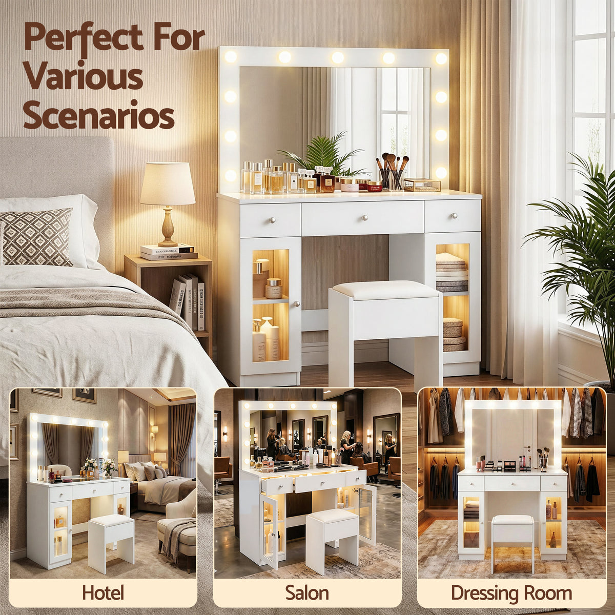 Artiss White Dressing Table Set with LED and RGB Lighting