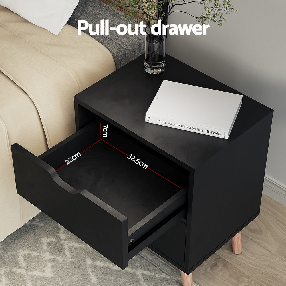 Artiss Boden Black Bedside Tables, Set of 2