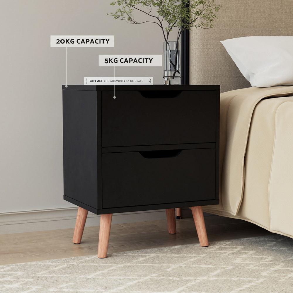 Artiss Boden Black Bedside Tables, Set of 2