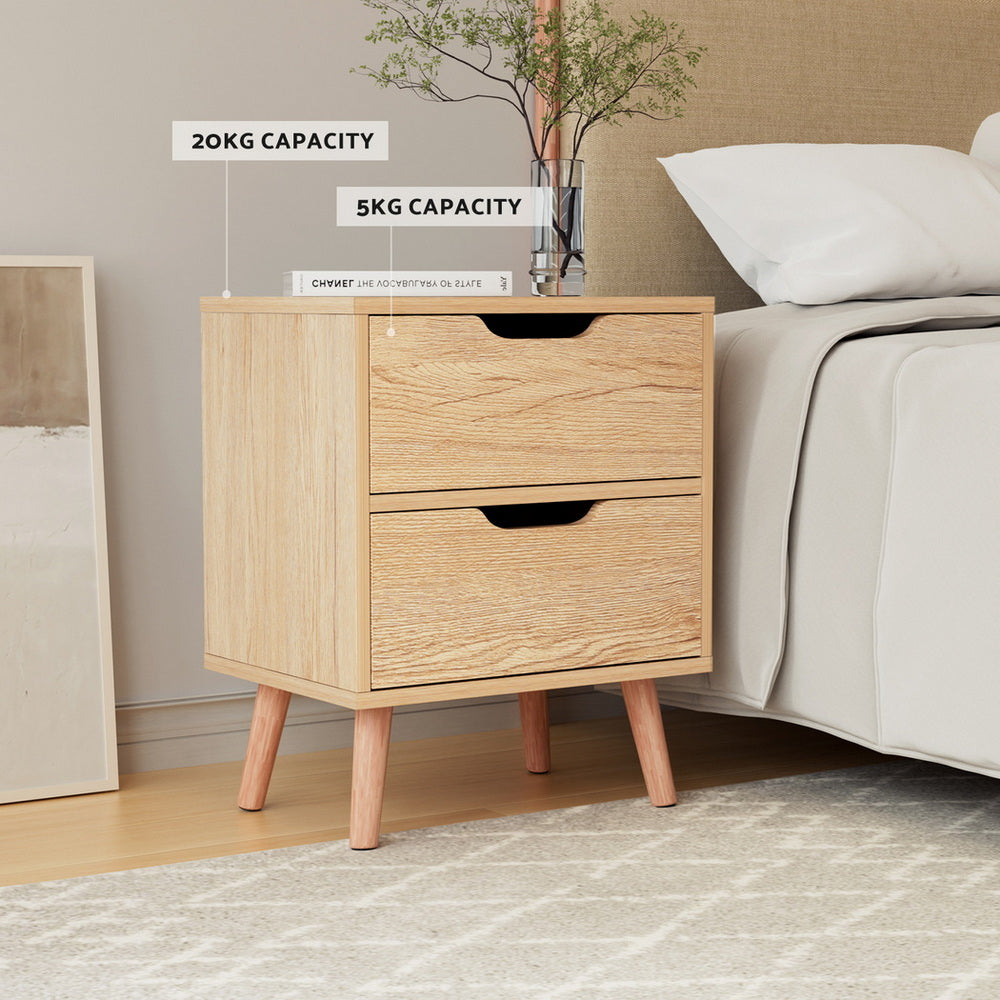 Artiss Boden Pine Finish Bedside Tables, Set of 2