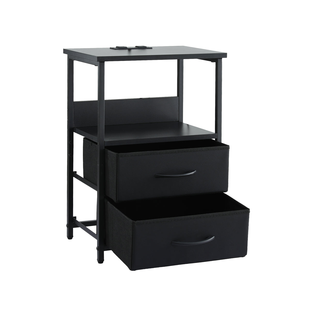 Artiss Black Foldable LED Bedside Table with Charging Station