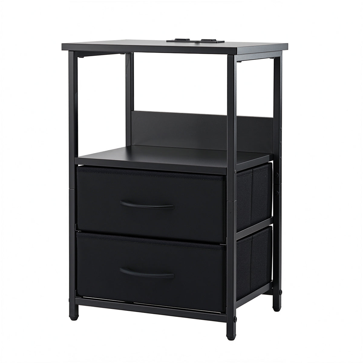 Artiss Black Foldable LED Bedside Table with Charging Station