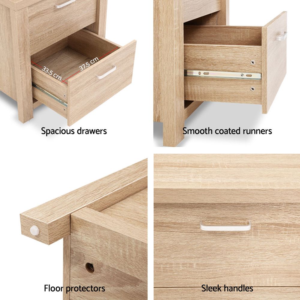 Artiss Maxi Pine Finish Bedside Tables, Set of 2