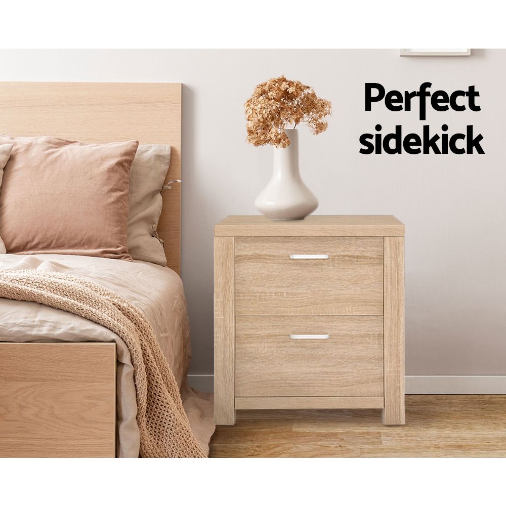 Artiss Maxi Pine Finish Bedside Tables, Set of 2