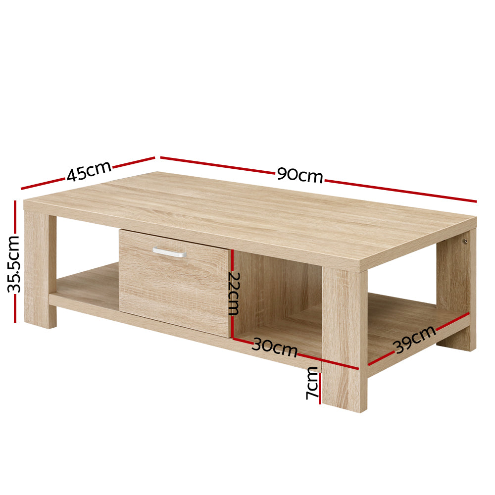 Artiss Maxi Oak Finish Coffee Table with Drawer