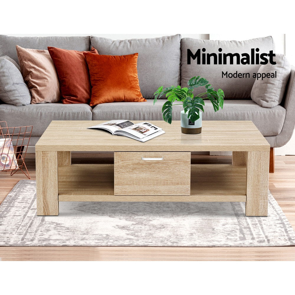 Artiss Maxi Oak Finish Coffee Table with Drawer