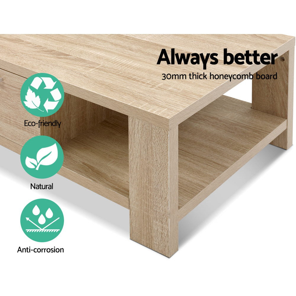 Artiss Maxi Oak Finish Coffee Table with Drawer
