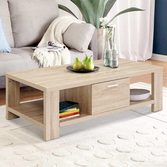 Artiss Maxi Oak Finish Coffee Table with Drawer