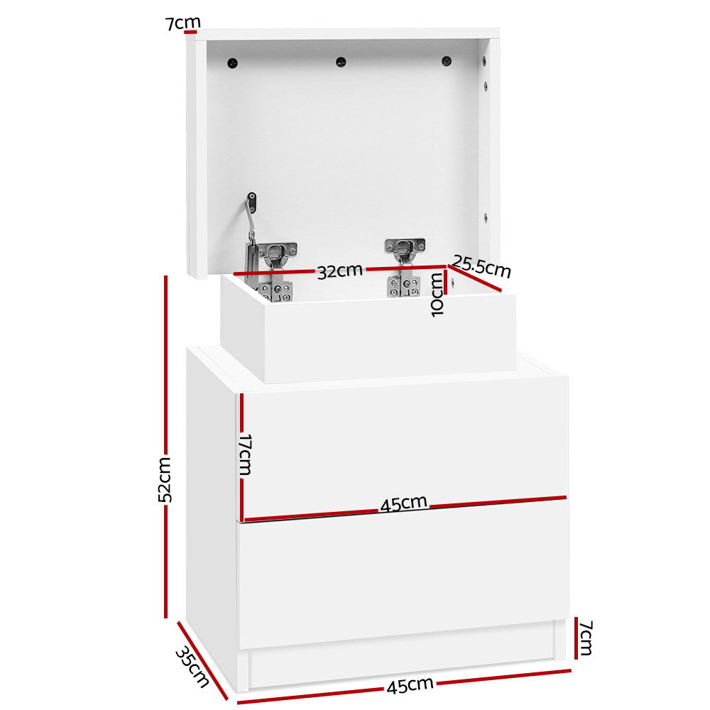 Artiss Coley White Bedside Table with Lift Up Storage