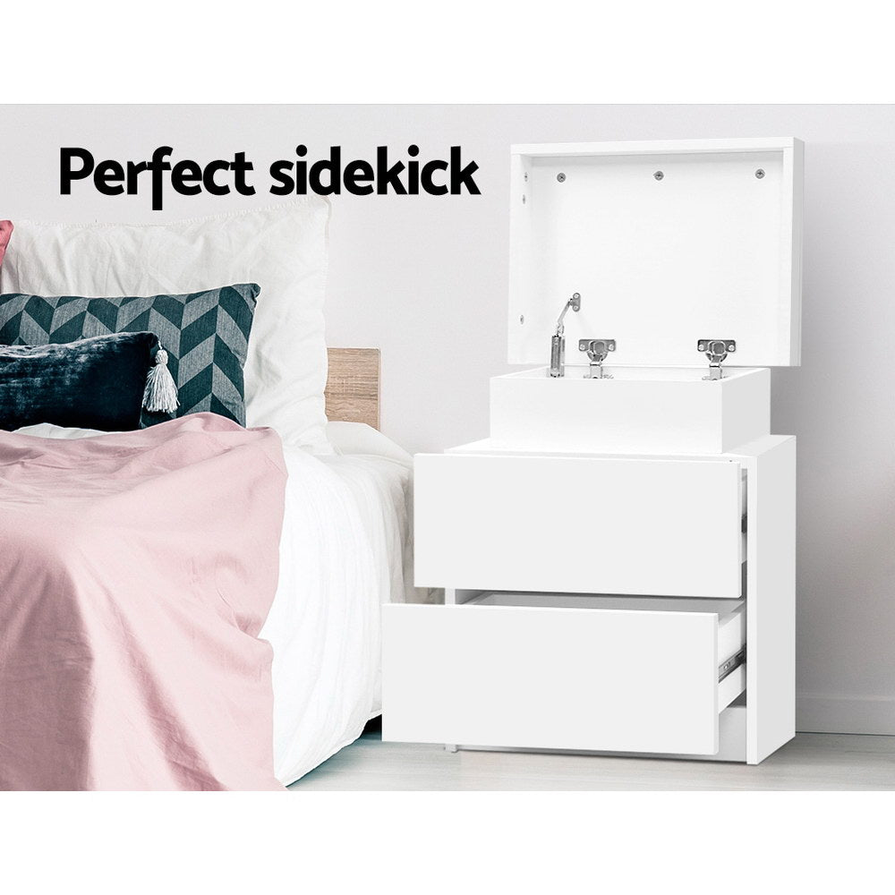 Artiss Coley White Bedside Table with Lift Up Storage