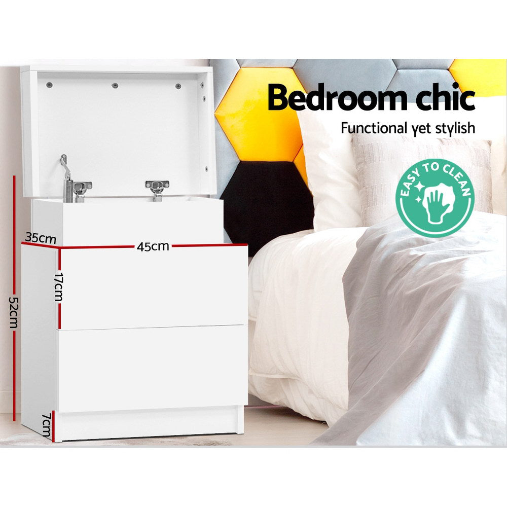 Artiss Coley White Bedside Table with Lift Up Storage