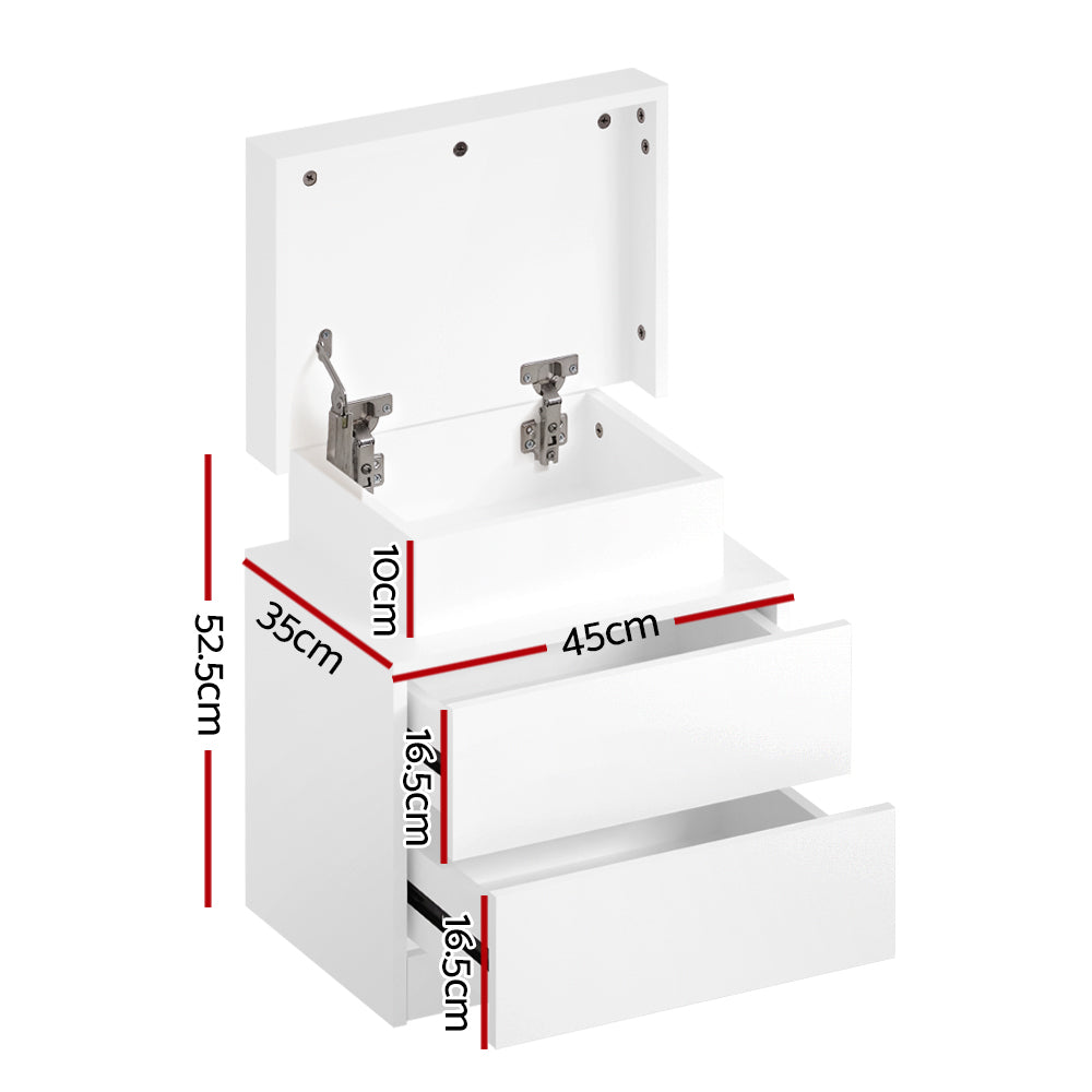 Artiss Coley White LED Bedside Table with Lift Up Storage