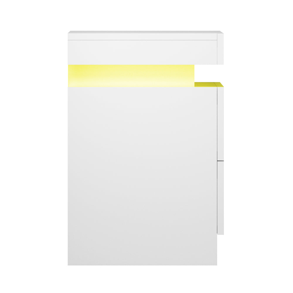 Artiss Coley White LED Bedside Table with Lift Up Storage