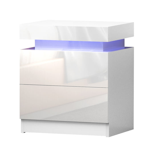 Artiss Coley White LED Bedside Table with Lift Up Storage