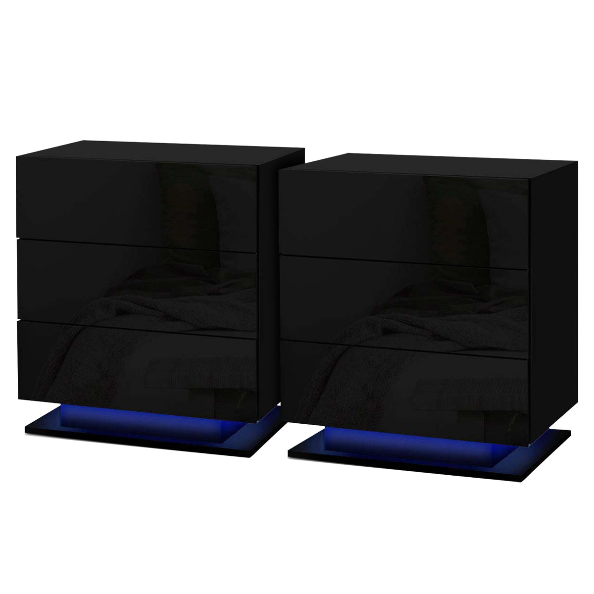 Artiss Mori Black LED Bedside Tables, Set of 2