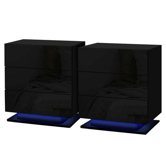 Artiss Mori Black LED Bedside Tables, Set of 2