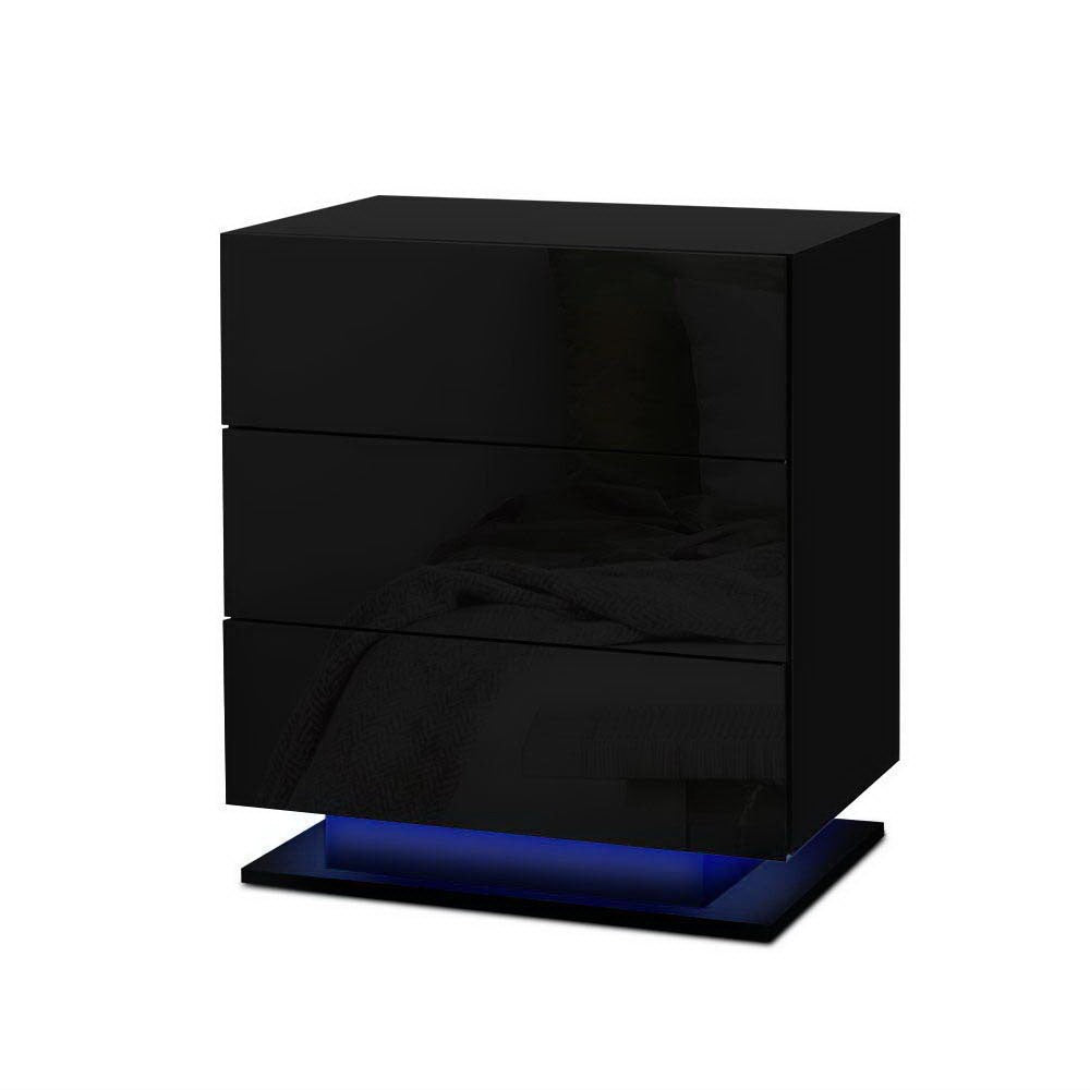 Artiss Mori Black LED Bedside Tables, Set of 2