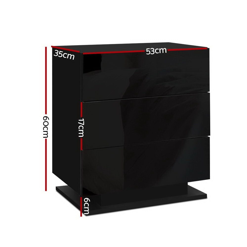 Artiss Mori Black LED Bedside Tables, Set of 2