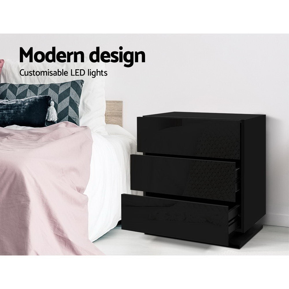 Artiss Mori Black LED Bedside Tables, Set of 2