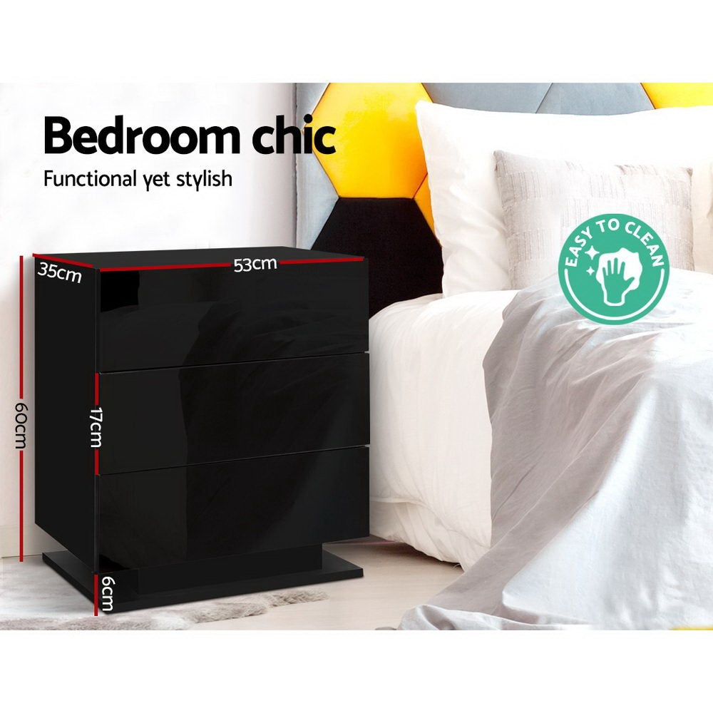 Artiss Mori Black LED Bedside Tables, Set of 2