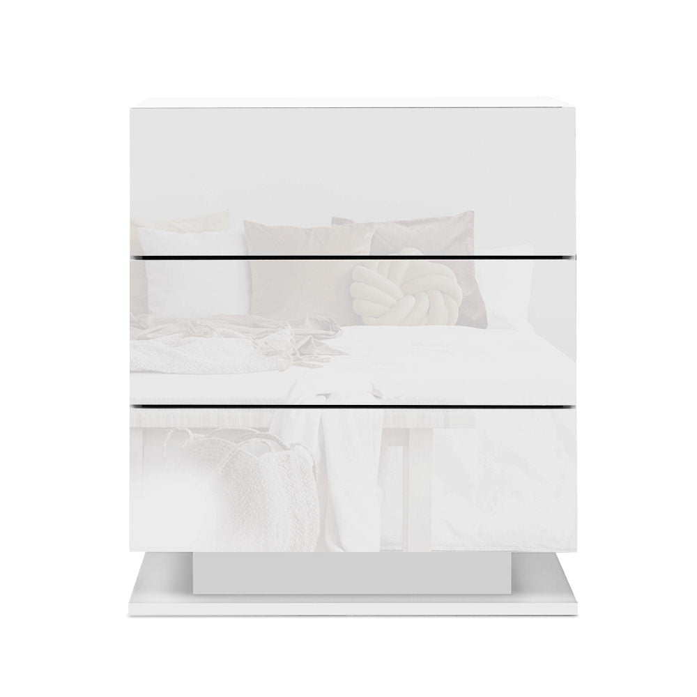 Artiss Mori White LED Bedside Table with Three Drawers