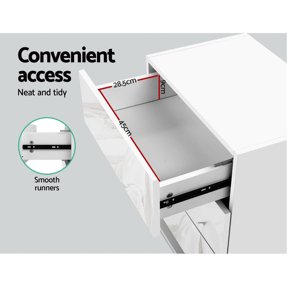 Artiss Mori White LED Bedside Table with Three Drawers