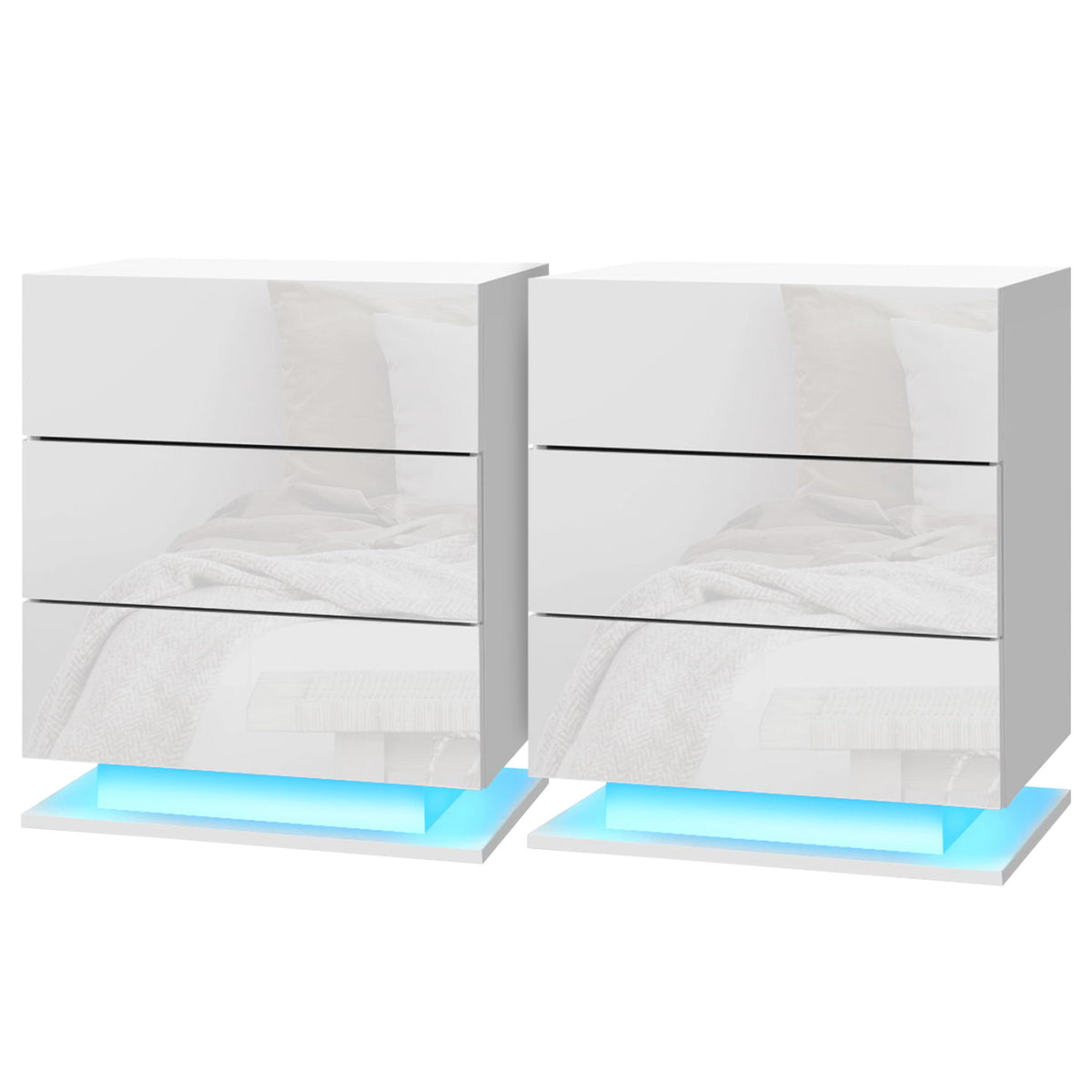 Artiss Mori White LED Bedside Tables, Set of 2
