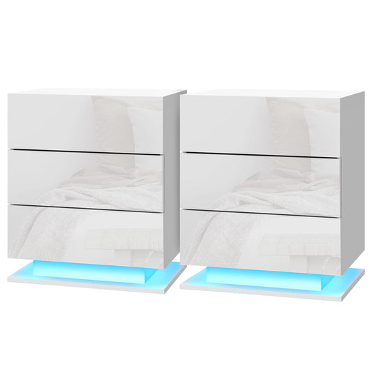 Artiss Mori White LED Bedside Tables, Set of 2