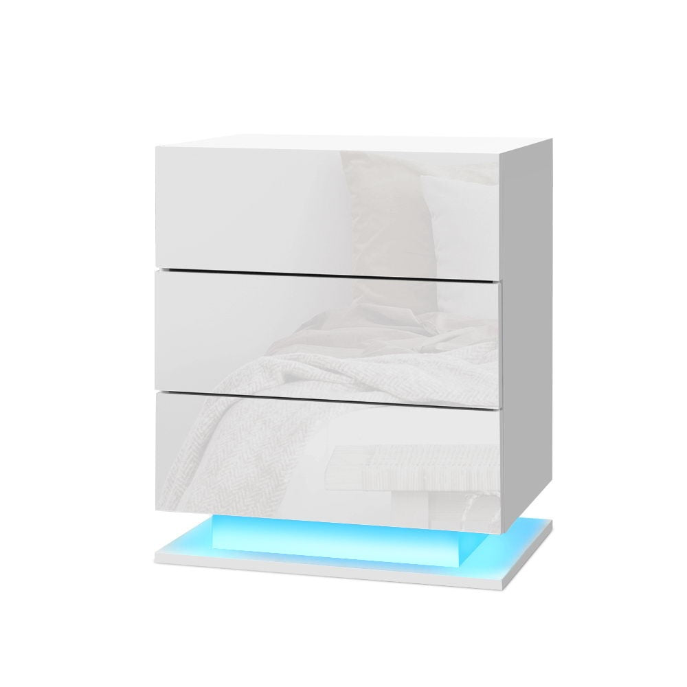 Artiss Mori White LED Bedside Tables, Set of 2