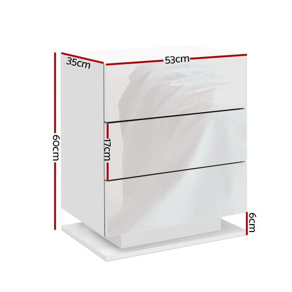 Artiss Mori White LED Bedside Tables, Set of 2