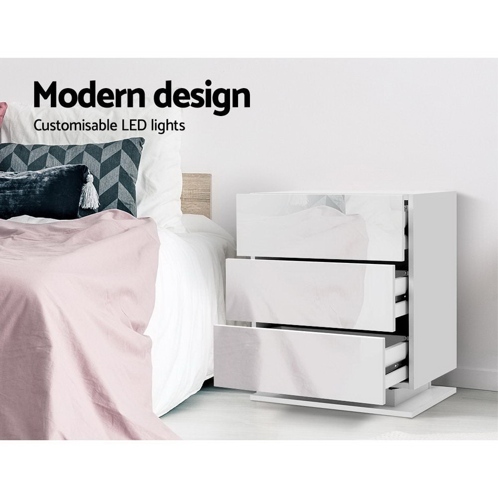 Artiss Mori White LED Bedside Tables, Set of 2