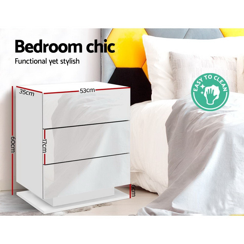 Artiss Mori White LED Bedside Tables, Set of 2
